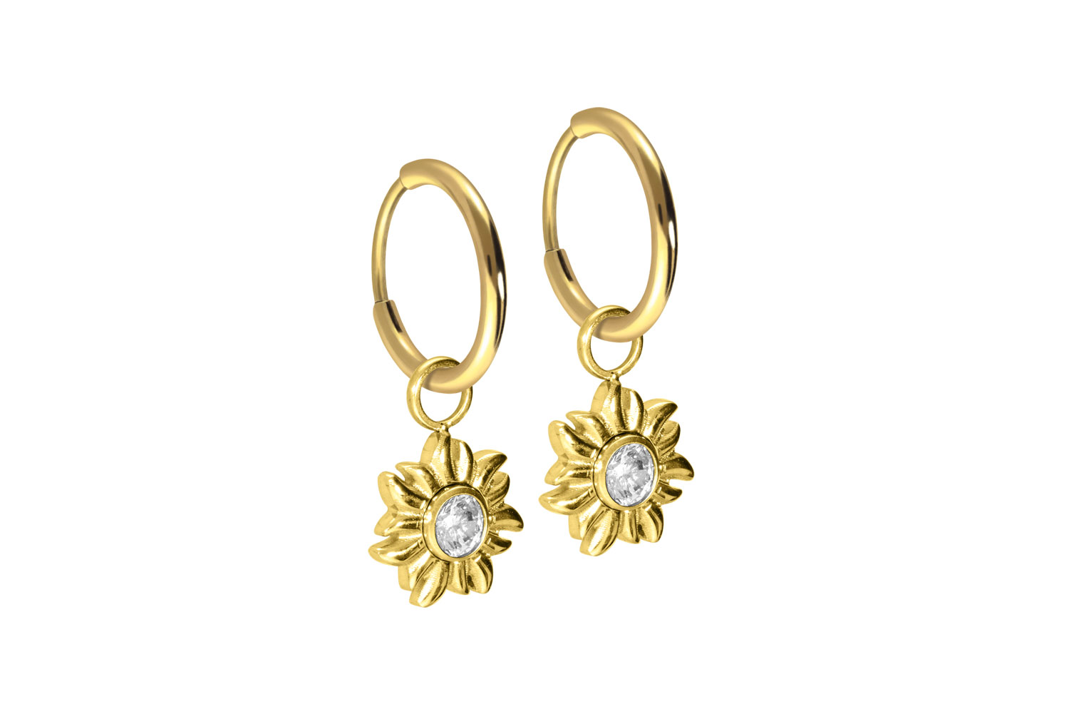 Titan Ohrclicker Creolen SONNE + KRISTALL von Piercingline